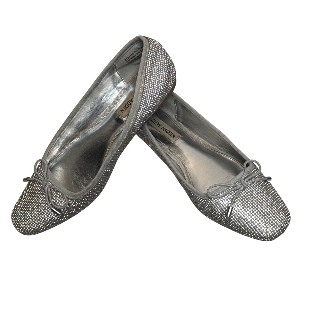 Steve Madden Ballet Flats 7.5 Silver Rhinestone Bow Sparkle Party Glam Y2K - Picture 3 of 11